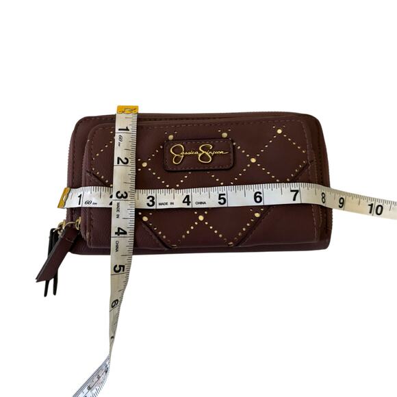 Jessica Simpson Patrice Zippered Wallet Wristlet Faux Leather Gold Eyelet - Picture 14 of 14